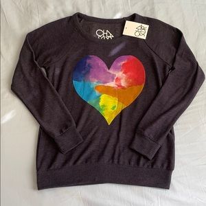 Chaser rainbow heart cozy pullover sweatshirt NWT